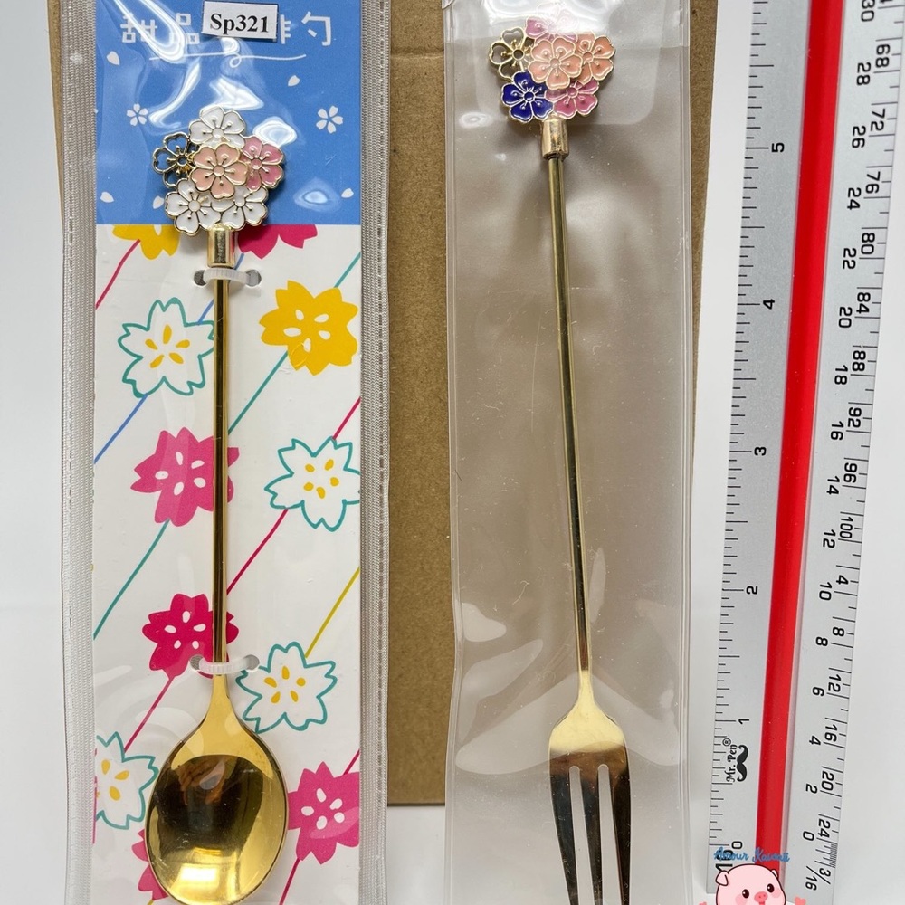 Brand new sakura flower metal gold color spoon and fork